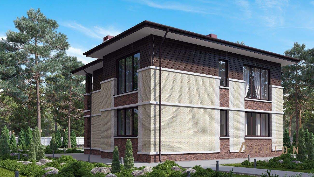 2. Проект двухэтажного дома в европейском стиле с плоской кровлей , kr-220, площадью - 220 кв c балконом, вторым светом