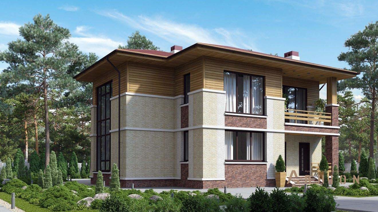 3. Проект двухэтажного дома в европейском стиле с плоской кровлей , kr-220, площадью - 220 кв c балконом, вторым светом