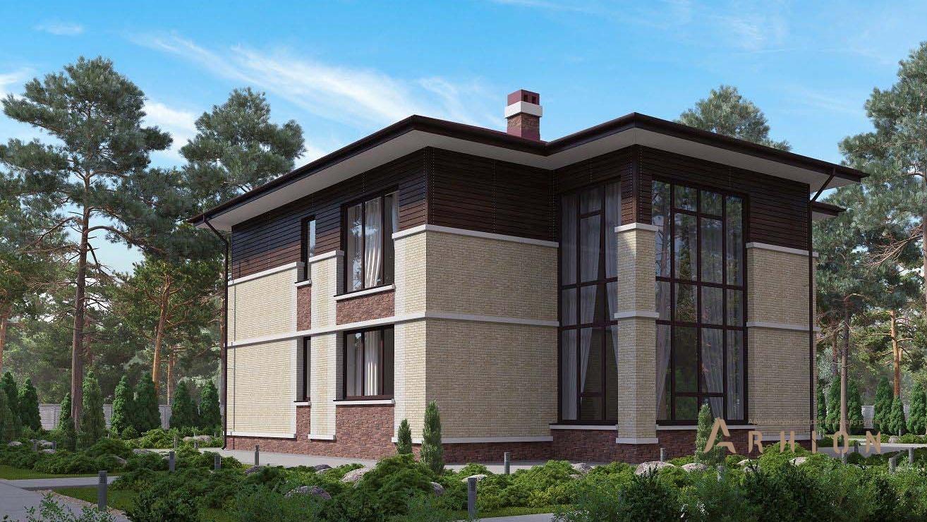 4. Проект двухэтажного дома в европейском стиле с плоской кровлей , kr-220, площадью - 220 кв c балконом, вторым светом