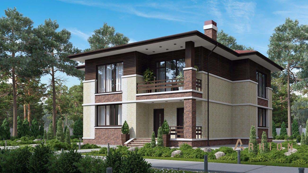 1. Проект двухэтажного дома в европейском стиле с плоской кровлей , kr-220, площадью - 220 кв c балконом, вторым светом