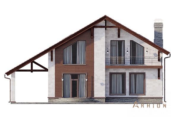 5. Проект одноэтажного дома в стиле шале с двускатной кровлей, kr-226, площадью - 225 кв c мансардой, терассой, балконом