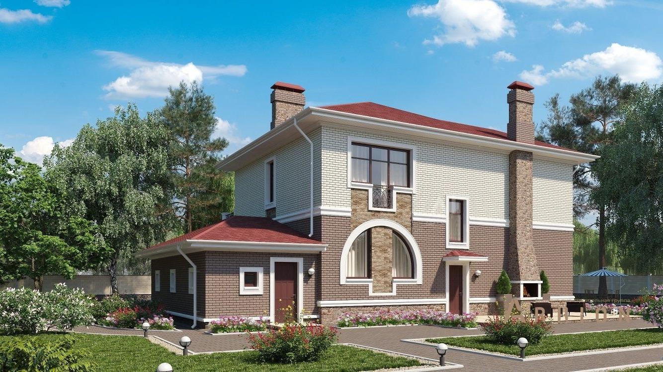 2. Проект двухэтажного дома в современном стиле с многоскатной кровлей, kr-241, площадью - 242 кв c терассой, балконом, гаражом, эркером