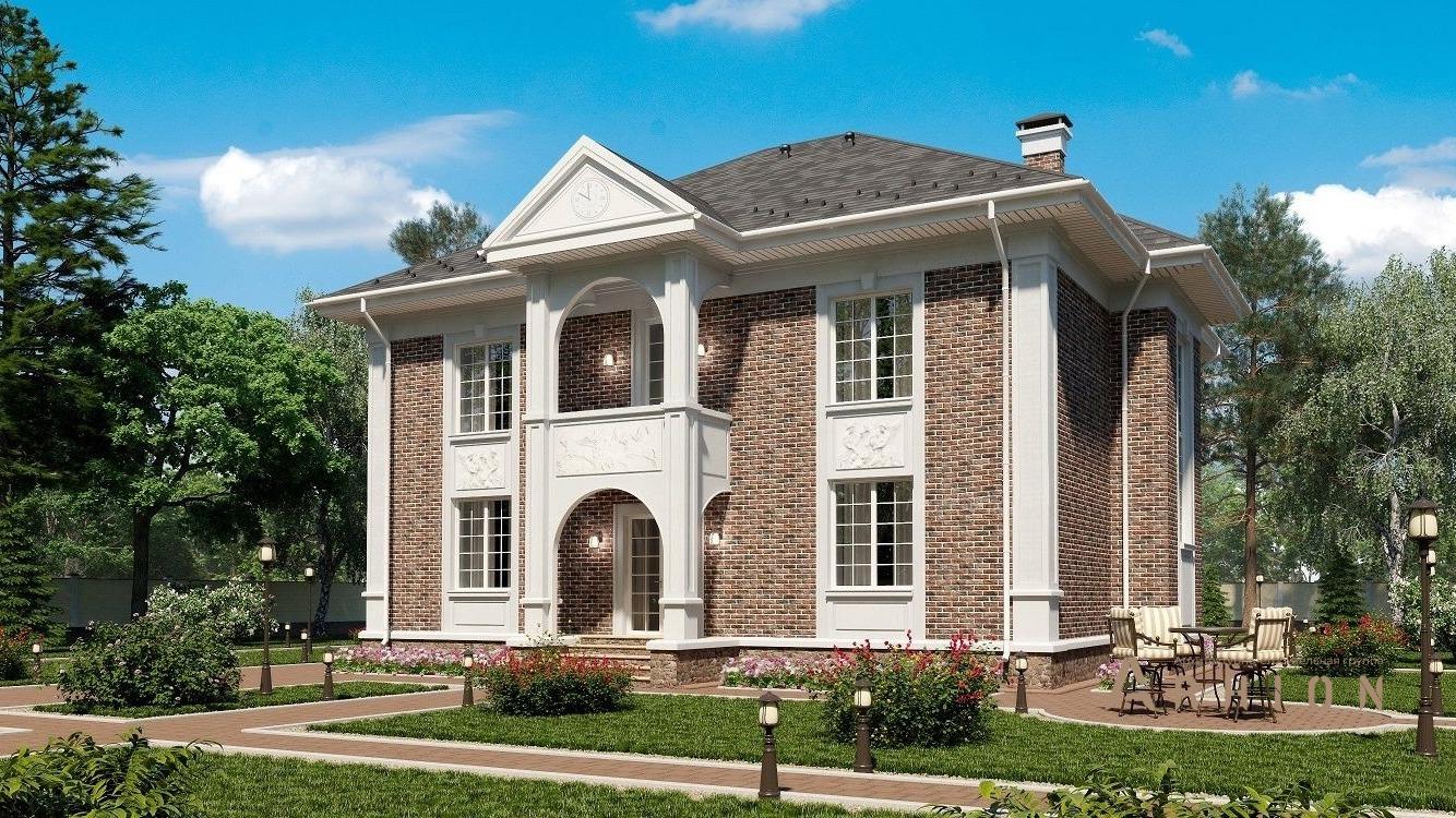 1. Проект двухэтажного дома в современном классическом стиле с многоскатной кровлей, kr-246, площадью - 247 кв c терассой, балконом, эркером