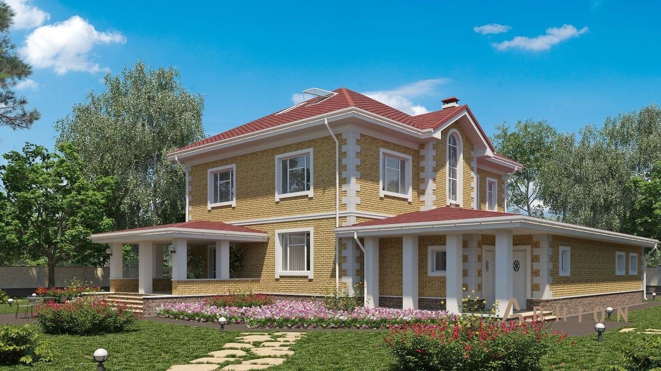 1. Проект двухэтажного дома в современном классическом стиле с многоскатной кровлей, kr-307, площадью - 308 кв c терассой, гаражом, эркером