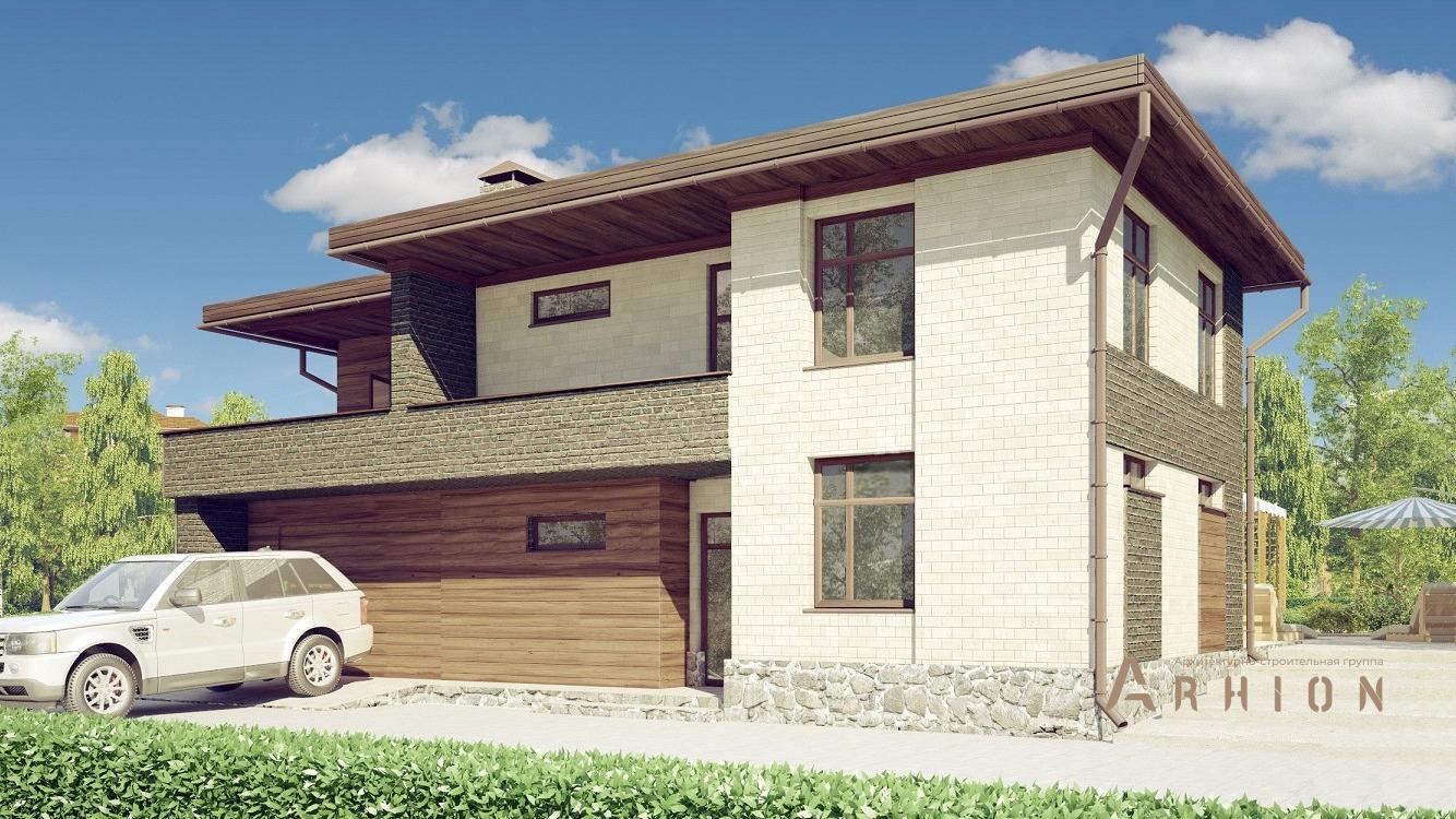 3. Проект двухэтажного дома в стиле Ллойда Райта (прерий) с многоскатной кровлей, kr-323, площадью - 324 кв c терассой, балконом, гаражом