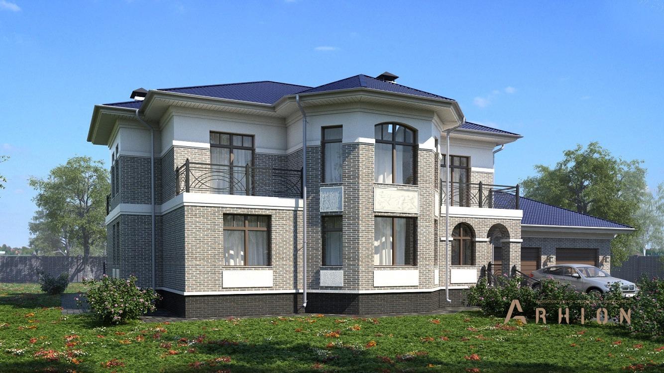 1. Проект двухэтажного дома в европейском стиле с плоской кровлей , kr-342, площадью - 357 кв c терассой, балконом, гаражом, эркером, вторым светом