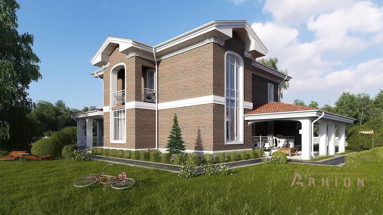 2. Проект двухэтажного дома в европейском стиле с многоскатной кровлей, kr-374, площадью - 305 кв c терассой, балконом, гаражом, вторым светом