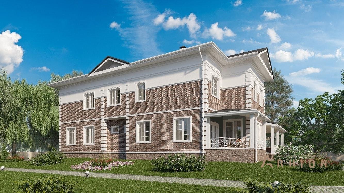 2. Проект двухэтажного дома в современном классическом стиле с многоскатной кровлей, kr-401, площадью - 401 кв c терассой, гаражом, эркером