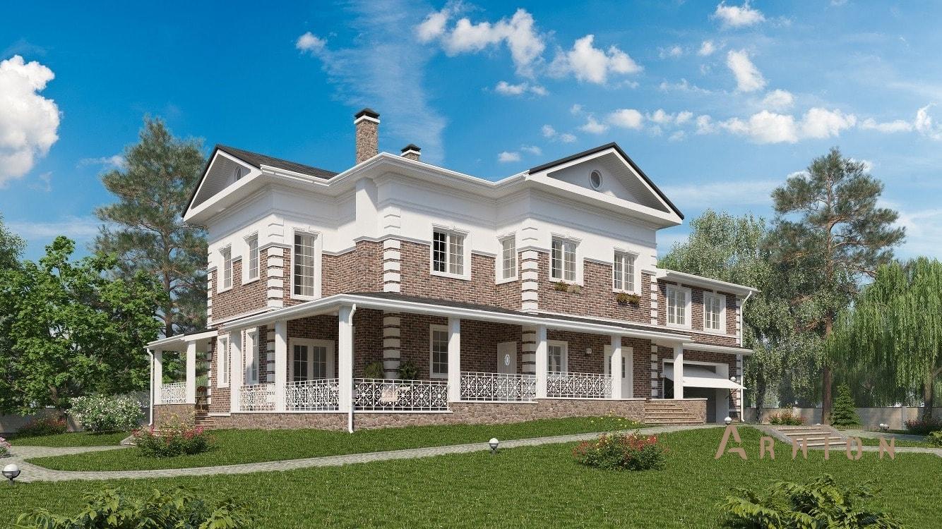 5. Проект двухэтажного дома в современном классическом стиле с многоскатной кровлей, kr-401, площадью - 401 кв c терассой, гаражом, эркером