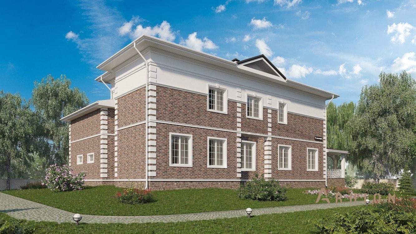 3. Проект двухэтажного дома в современном классическом стиле с многоскатной кровлей, kr-401, площадью - 401 кв c терассой, гаражом, эркером