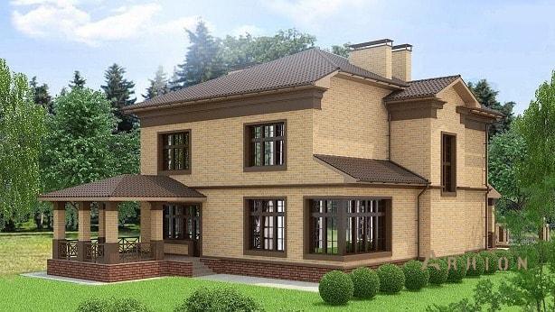 2. Проект двухэтажного дома в современном классическом стиле с многоскатной кровлей, kr-437, площадью - 437 кв c цокольным этажом, сауной, терассой, гаражом