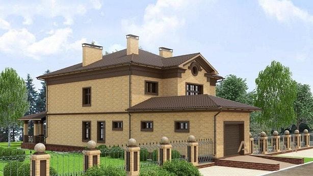 3. Проект двухэтажного дома в современном классическом стиле с многоскатной кровлей, kr-437, площадью - 437 кв c цокольным этажом, сауной, терассой, гаражом