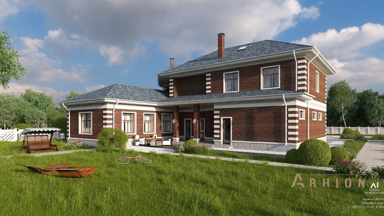 2. Проект двухэтажного дома в английском стиле с многоскатной кровлей, kr-535, площадью - 535 кв c сауной, терассой, балконом, гаражом, бассейном