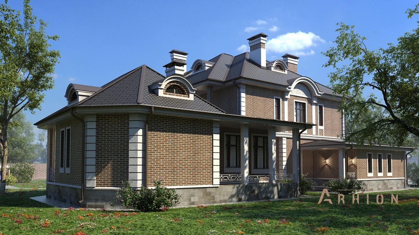 3. Проект двухэтажного дома в английском стиле с плоской кровлей , kr-641, площадью - 637 кв c цокольным этажом, мансардой, сауной, терассой, балконом, гаражом