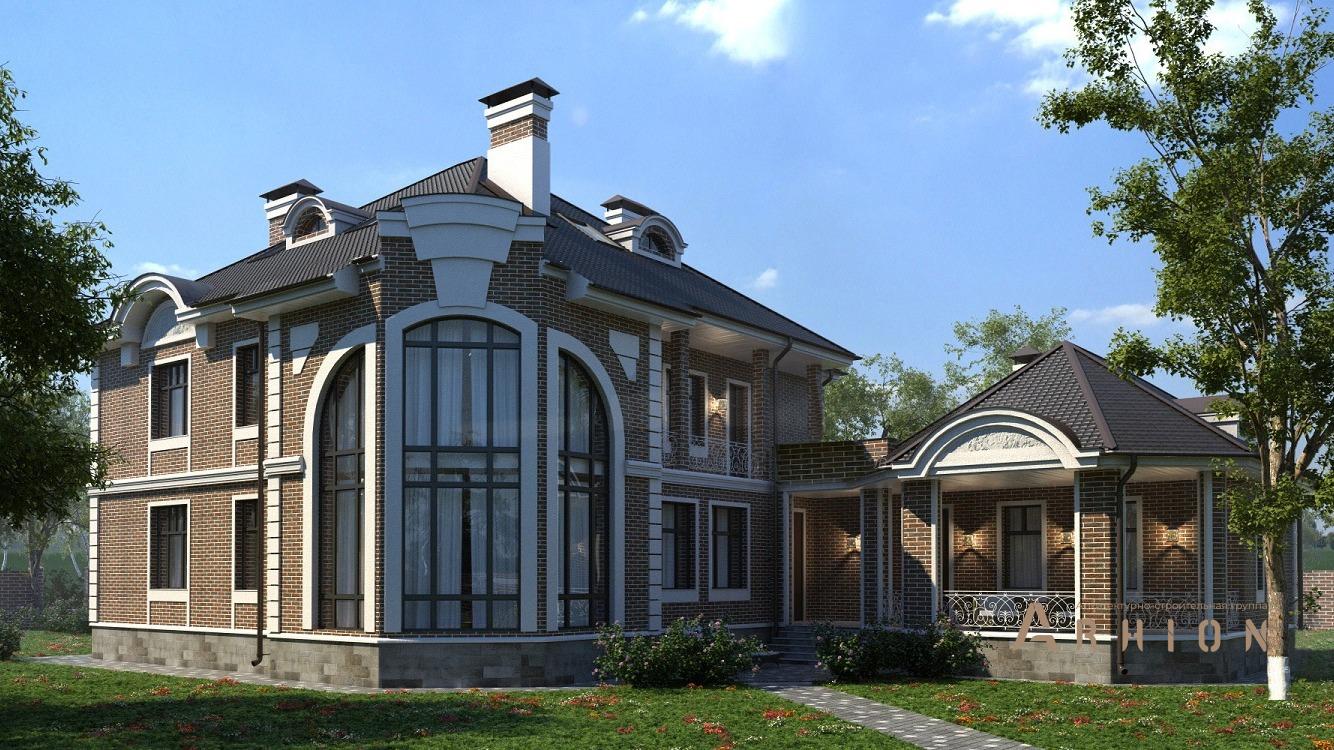 4. Проект двухэтажного дома в английском стиле с плоской кровлей , kr-641, площадью - 637 кв c цокольным этажом, мансардой, сауной, терассой, балконом, гаражом