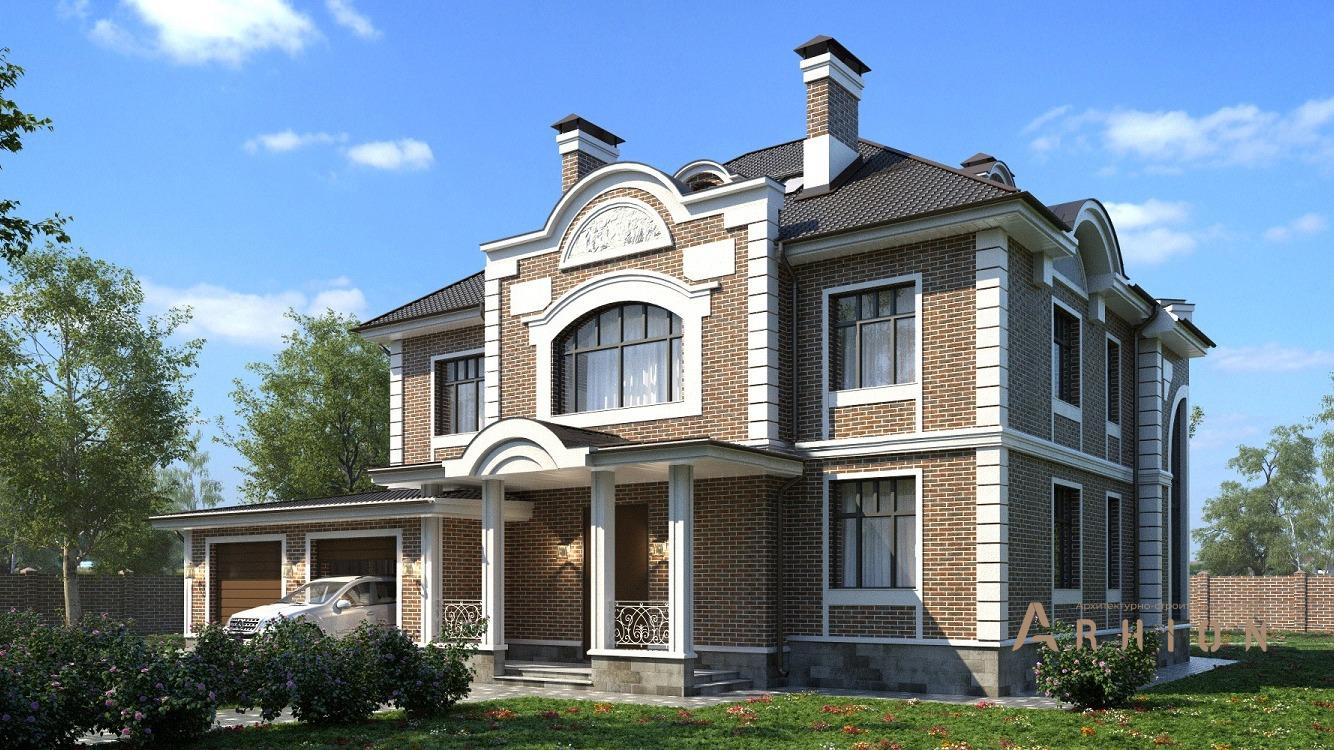 1. Проект двухэтажного дома в английском стиле с плоской кровлей , kr-641, площадью - 637 кв c цокольным этажом, мансардой, сауной, терассой, балконом, гаражом