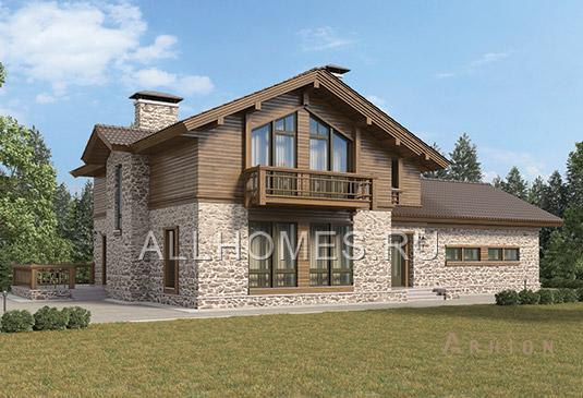 6. Проект одноэтажного дома в современном стиле с двускатной кровлей, l-281-1p, площадью - 280 кв c мансардой, гаражом