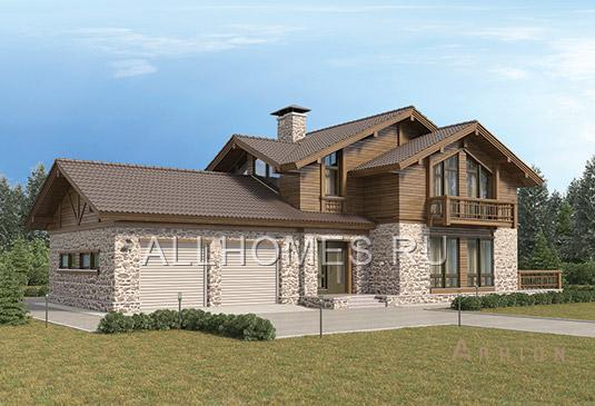 1. Проект одноэтажного дома в современном стиле с двускатной кровлей, l-281-1p, площадью - 280 кв c мансардой, гаражом