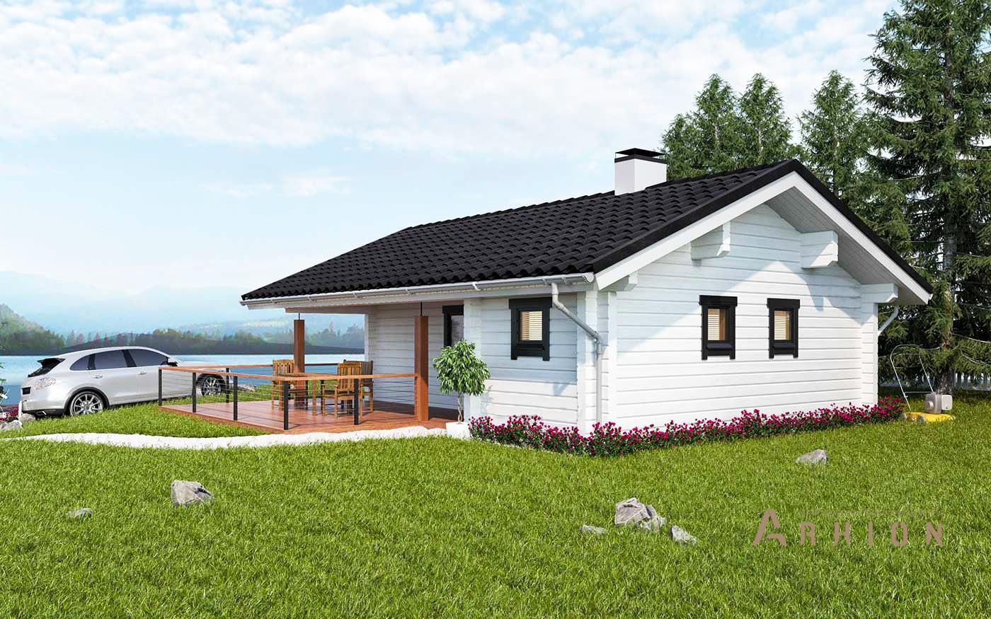 2. Проект одноэтажного дома в скандинавском стиле с двускатной кровлей, l-48, площадью - 48 кв c терассой