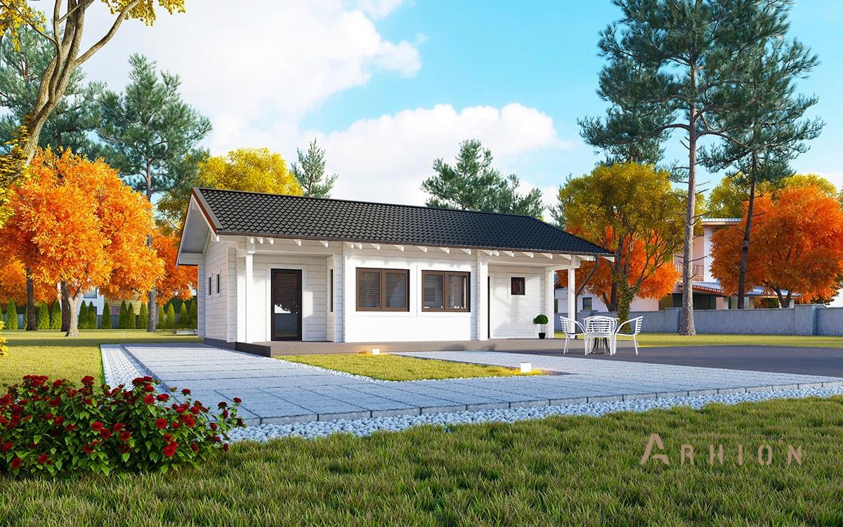 2. Проект одноэтажного дома в стиле шале с плоской кровлей , l-60, площадью - 60 кв c терассой