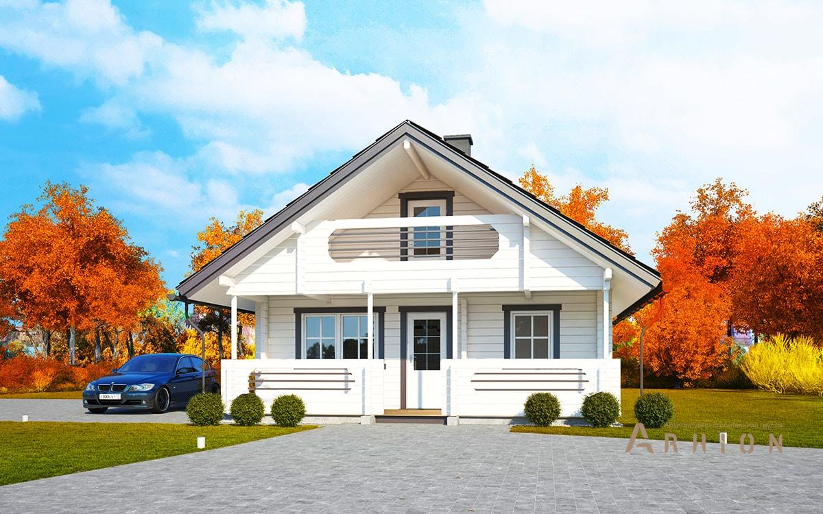 2. Проект одноэтажного дома в стиле шале с двускатной кровлей, l-94, площадью - 94 кв c терассой, балконом