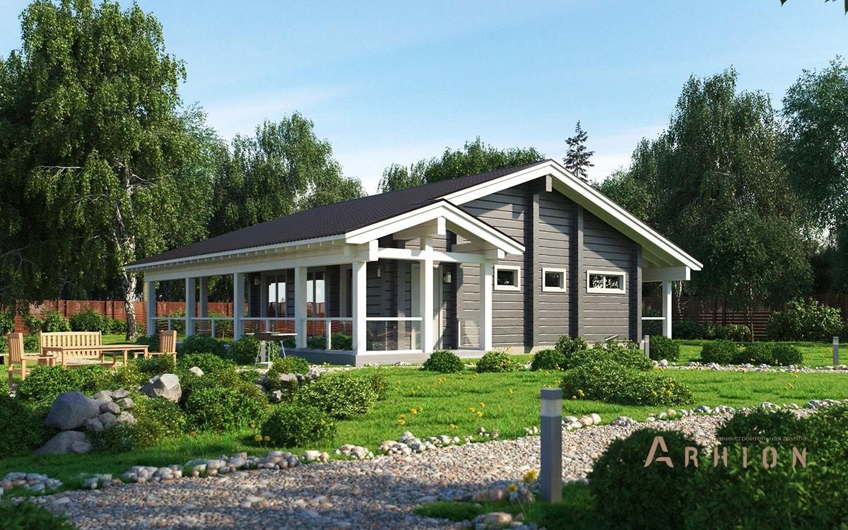 2. Проект одноэтажного дома в стиле шале с двускатной кровлей, l-95, площадью - 95 кв c терассой