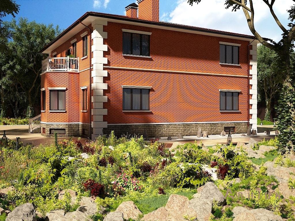 3. Проект двухэтажного дома в европейском стиле с четырехскатной, M-04, площадью - 563 кв c цокольным этажом, сауной, балконом, гаражом, бассейном, эркером