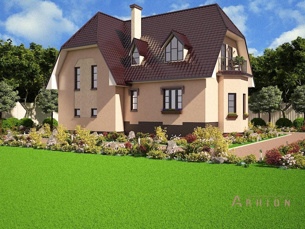 3. Проект одноэтажного дома в европейском стиле с многоскатной кровлей, M-07, площадью - 169 кв c мансардой, сауной, балконом, гаражом, бассейном, эркером