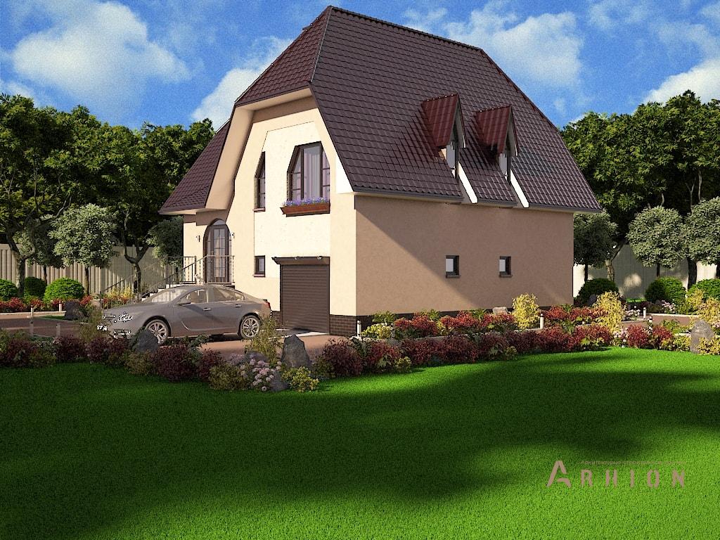 2. Проект одноэтажного дома в европейском стиле с многоскатной кровлей, M-07, площадью - 169 кв c мансардой, сауной, балконом, гаражом, бассейном, эркером