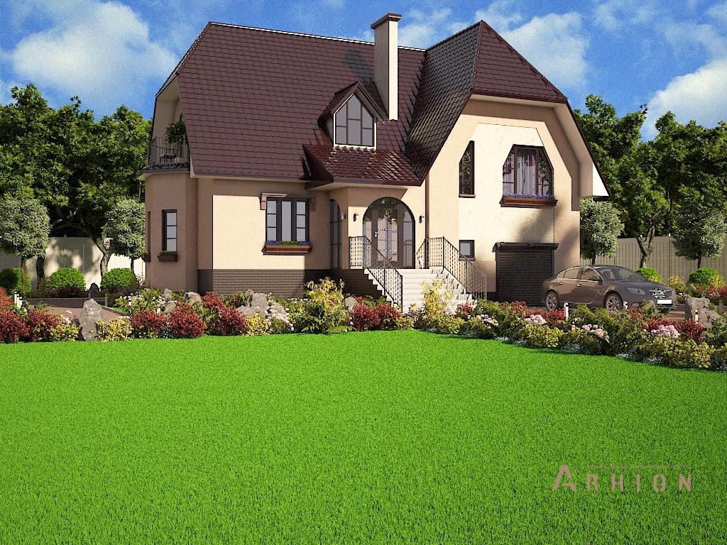 1. Проект одноэтажного дома в европейском стиле с многоскатной кровлей, M-07, площадью - 169 кв c мансардой, сауной, балконом, гаражом, бассейном, эркером