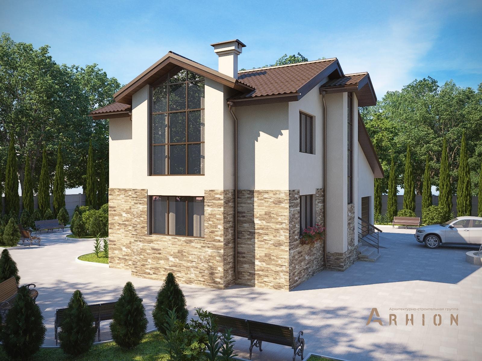 7. Проект двухэтажного дома в скандинавском стиле с многоскатной кровлей, M-11, площадью - 180 кв c терассой, балконом, гаражом