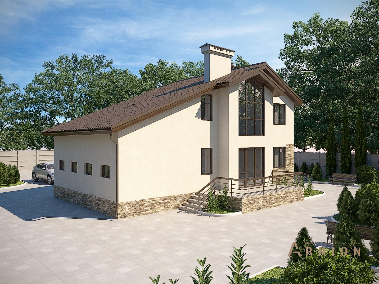 5. Проект двухэтажного дома в скандинавском стиле с многоскатной кровлей, M-11, площадью - 180 кв c терассой, балконом, гаражом