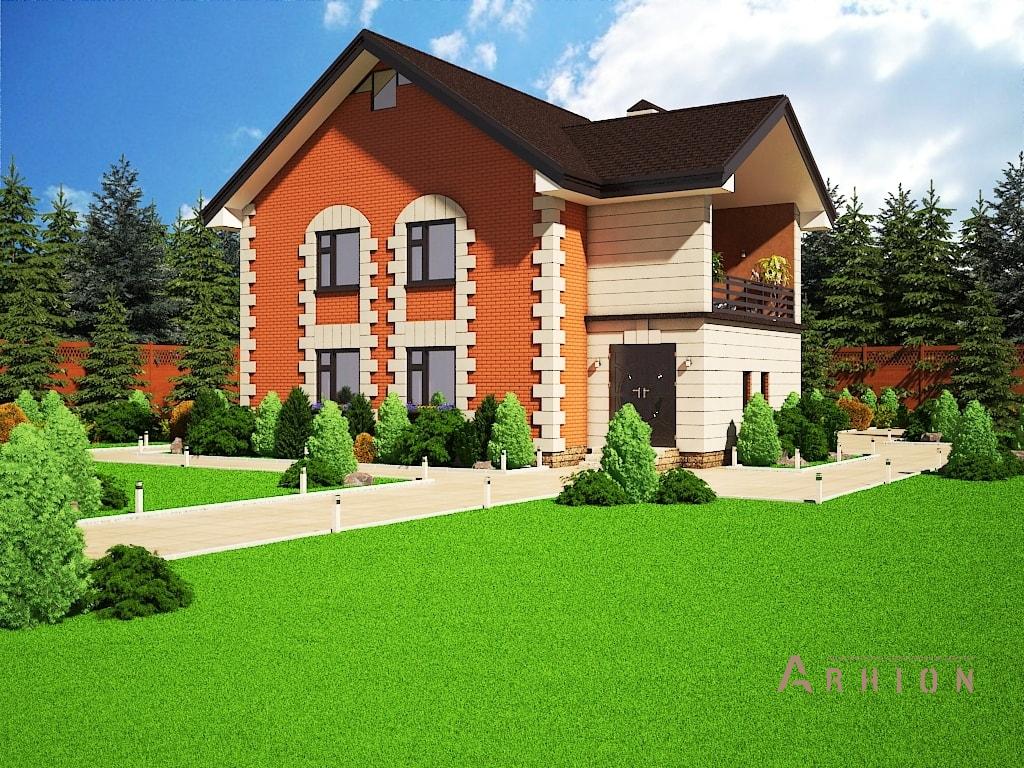 1. Проект двухэтажного дома в европейском стиле с многоскатной кровлей, M-13, площадью - 155 кв c терассой, балконом