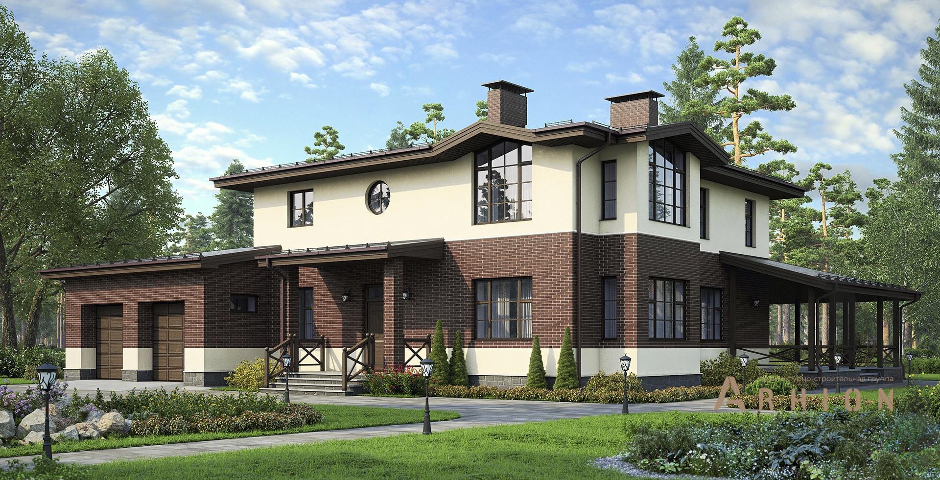 1. Проект двухэтажного дома в европейском стиле с четырехскатной, m-155, площадью - 339 кв c терассой, балконом, гаражом