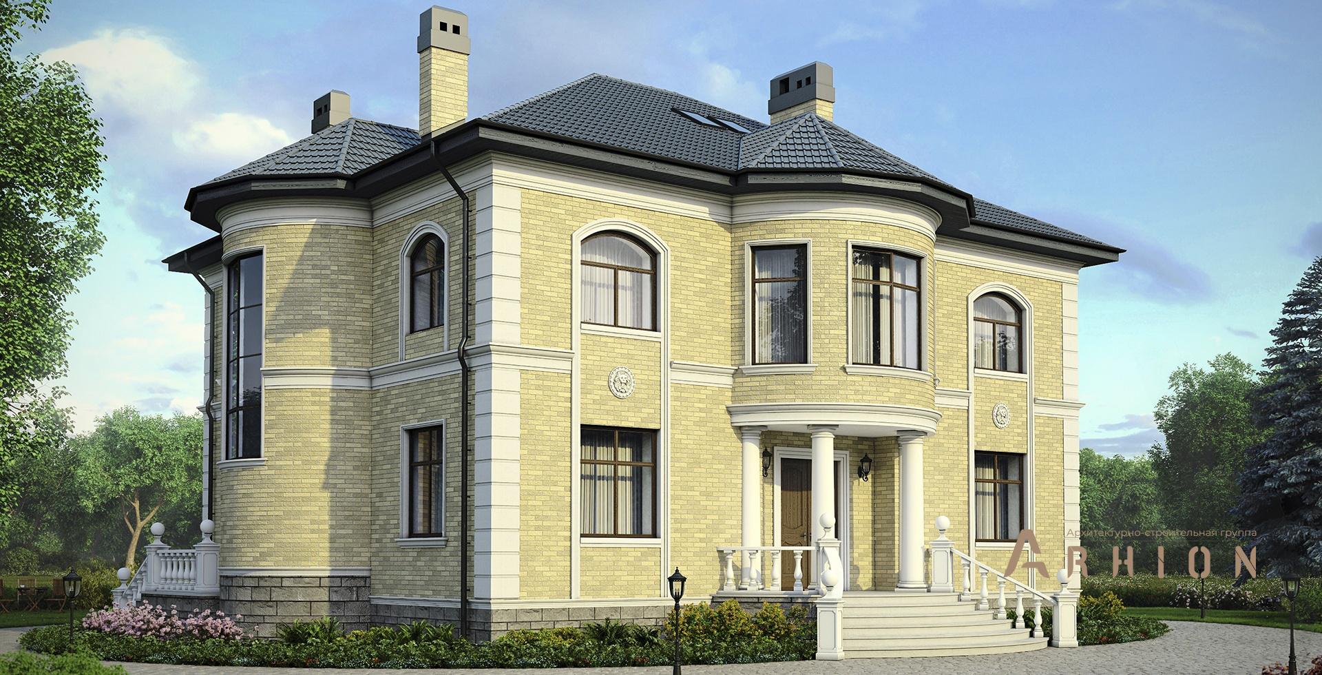 1. Проект двухэтажного дома в классическом стиле с четырехскатной, m-177, площадью - 265 кв c эркером