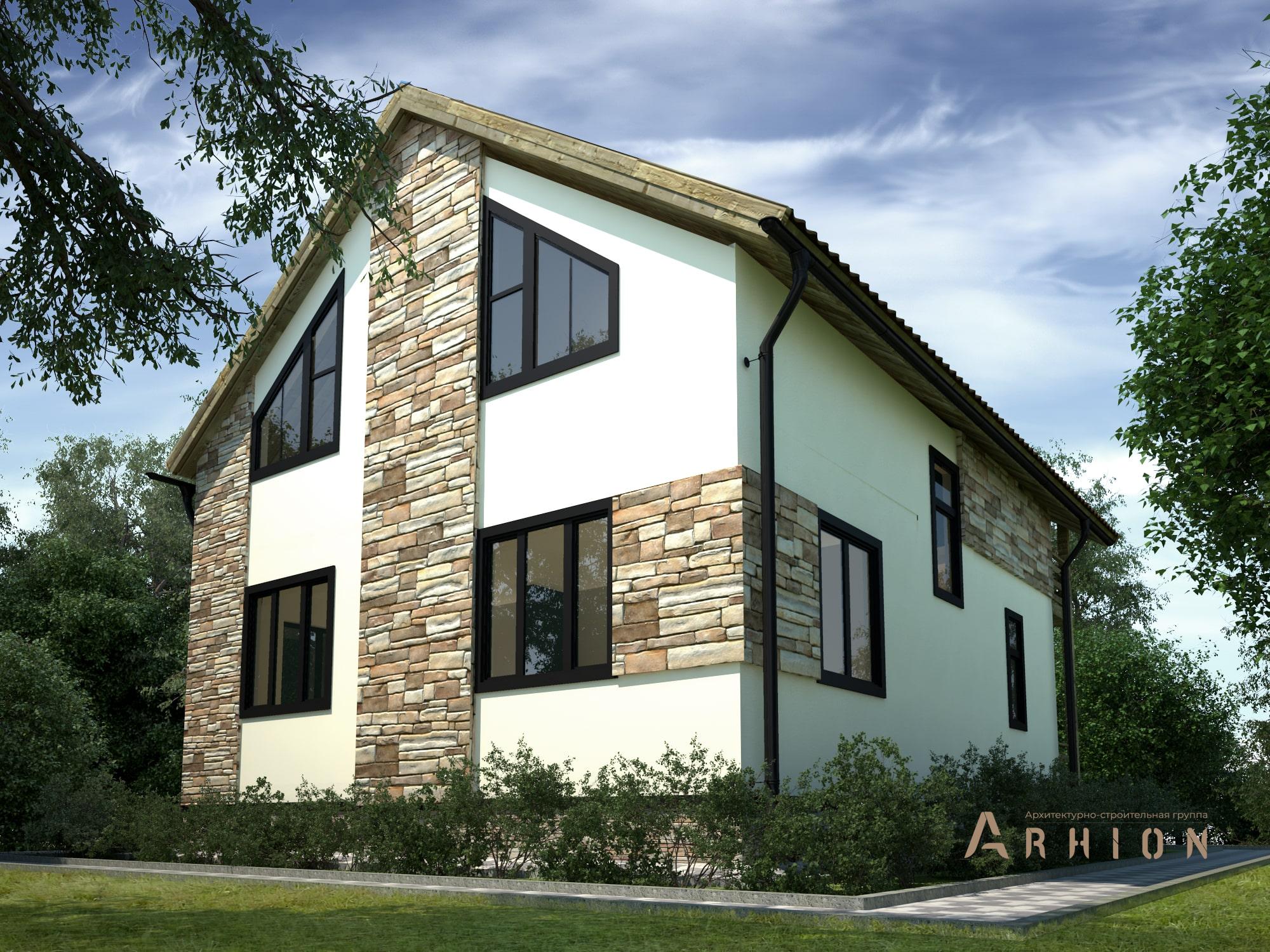 5. Проект одноэтажного дома в современном стиле с двускатной кровлей, M-237, площадью - 154 кв c мансардой, балконом