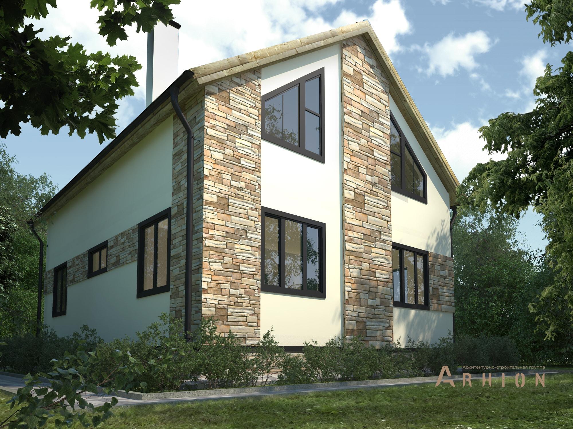 4. Проект одноэтажного дома в современном стиле с двускатной кровлей, M-237, площадью - 154 кв c мансардой, балконом