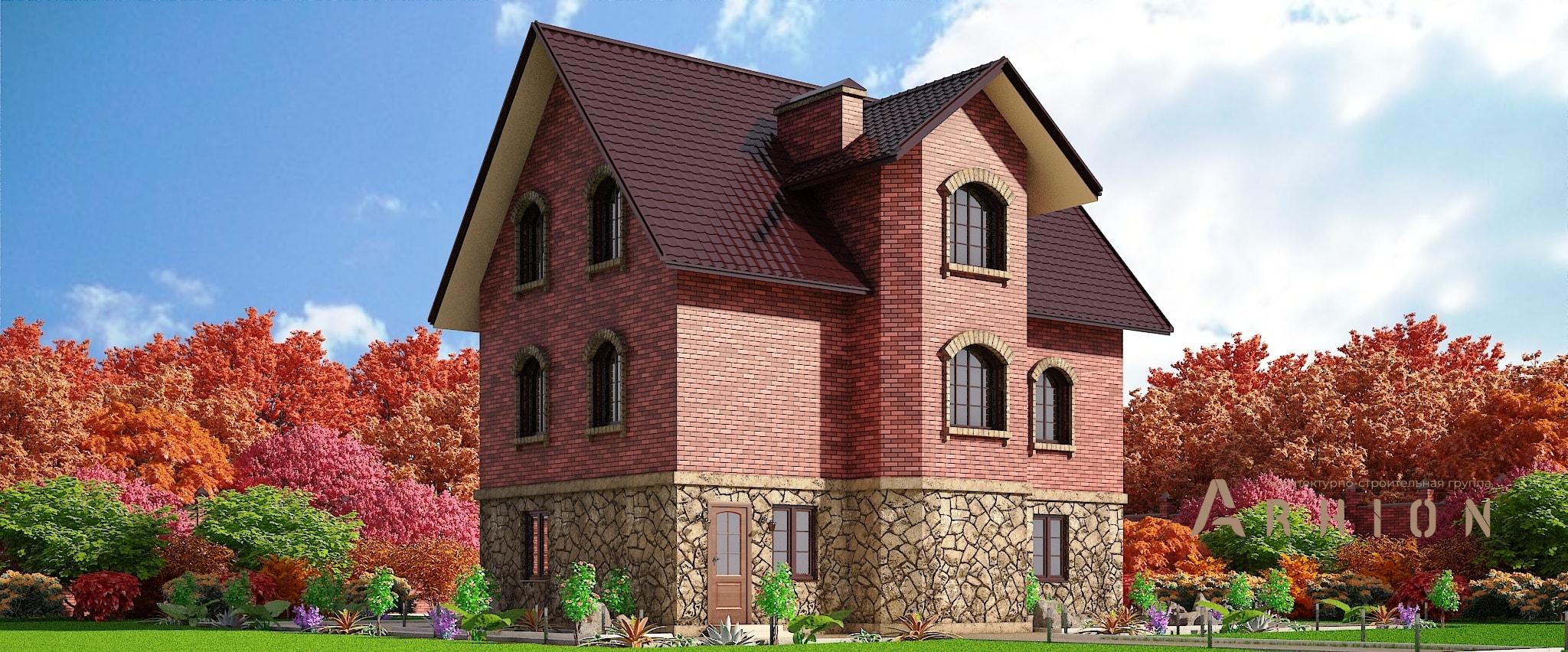 2. Проект двухэтажного дома в скандинавском стиле с двускатной кровлей, M-24, площадью - 192 кв c цокольным этажом, мансардой, гаражом, эркером