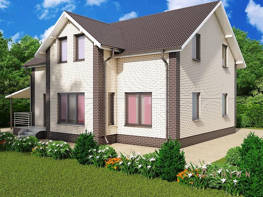 1. Проект одноэтажного дома в скандинавском стиле с двускатной кровлей, M-276, площадью - 155 кв c мансардой, терассой