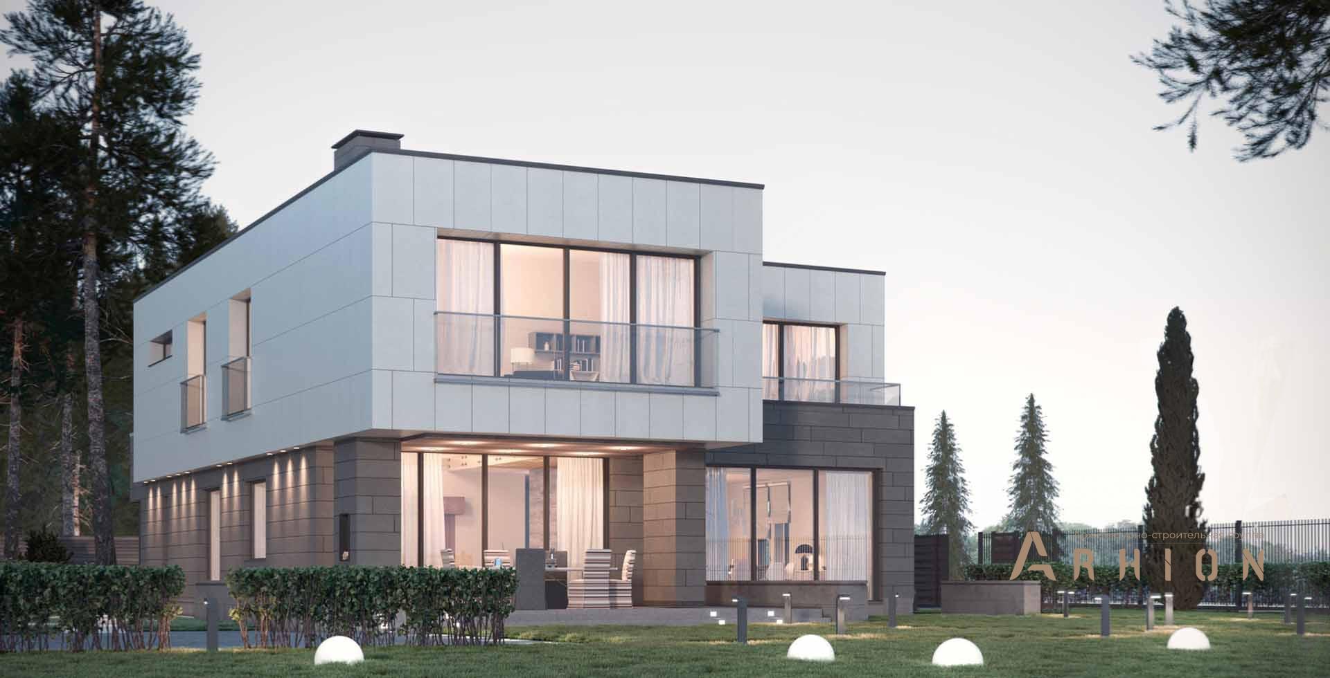 1. Проект двухэтажного дома в стиле минимализм с плоской кровлей , m-280, площадью - 295 кв c терассой, балконом, вторым светом