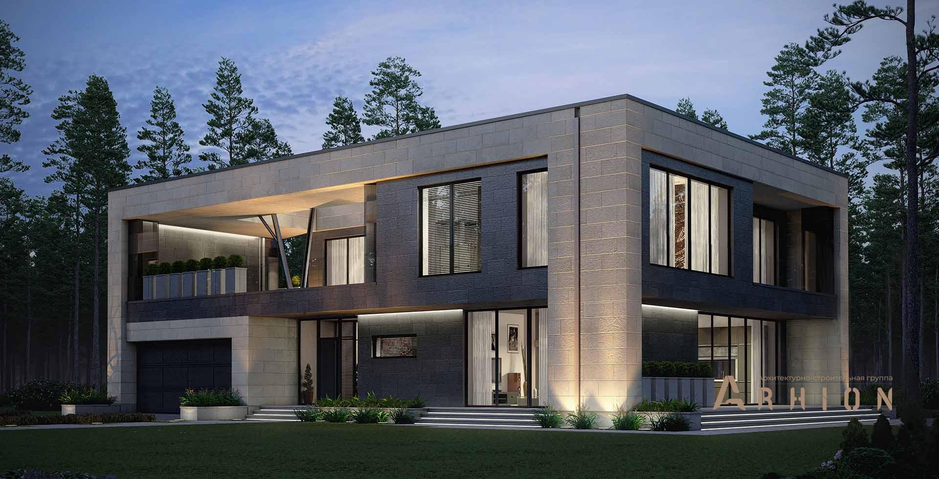 1. Проект двухэтажного дома в стиле минимализм с плоской кровлей , m-281, площадью - 327 кв c терассой, балконом, гаражом