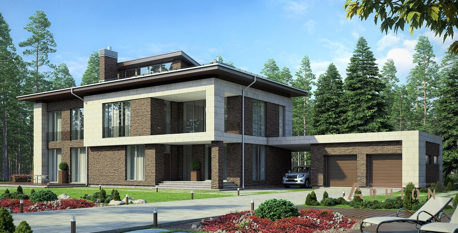 1. Проект двухэтажного дома в стиле лофт с четырехскатной, m-288, площадью - 374 кв c сауной, терассой, балконом, гаражом