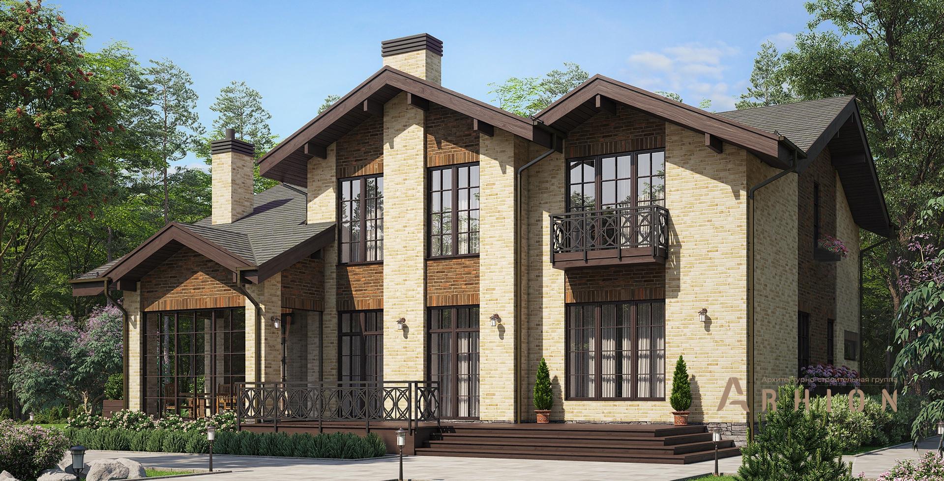 1. Проект одноэтажного дома в скандинавском стиле с многоскатной кровлей, m-297, площадью - 265 кв c мансардой, сауной, терассой, балконом, вторым светом