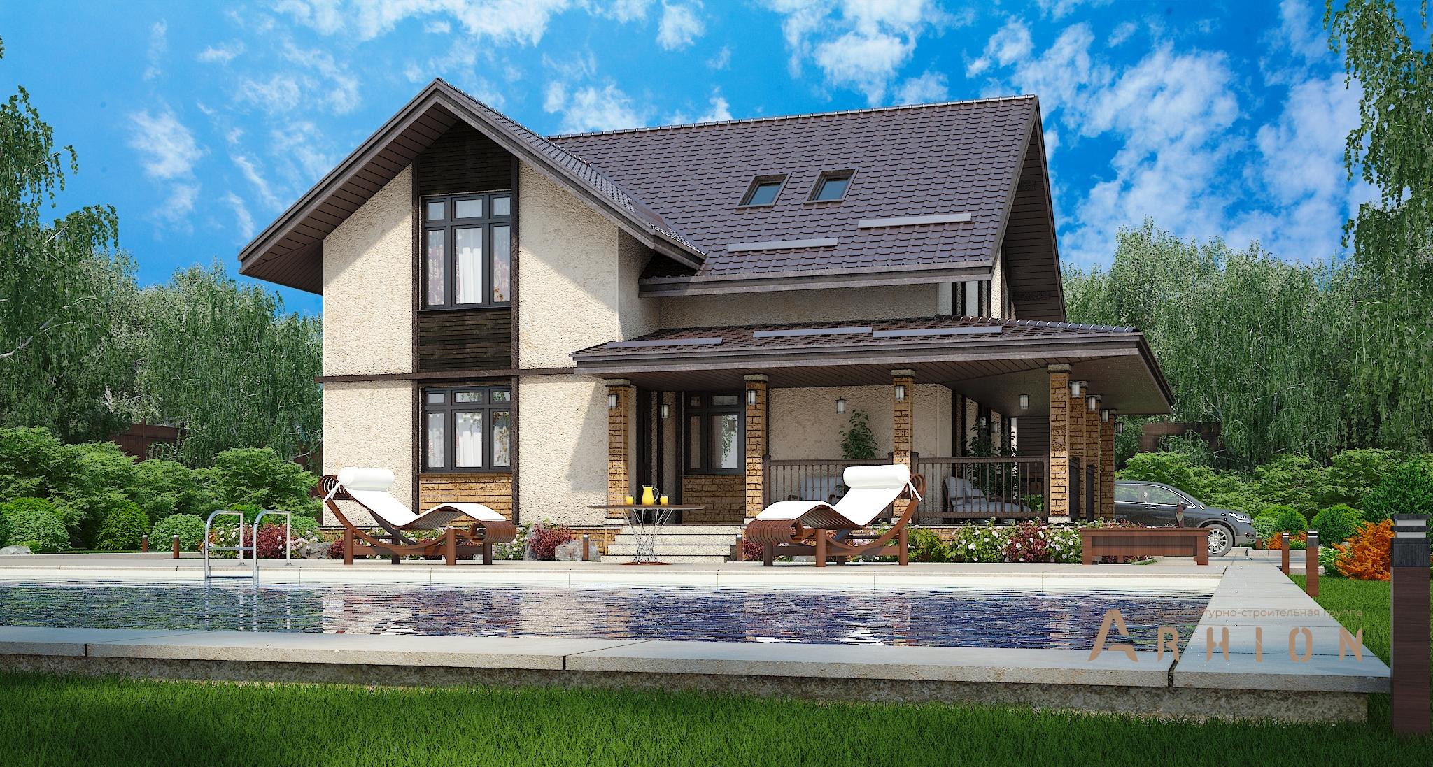 2. Проект одноэтажного дома в скандинавском стиле с многоскатной кровлей, M-307, площадью - 196 кв c мансардой, терассой, балконом, гаражом