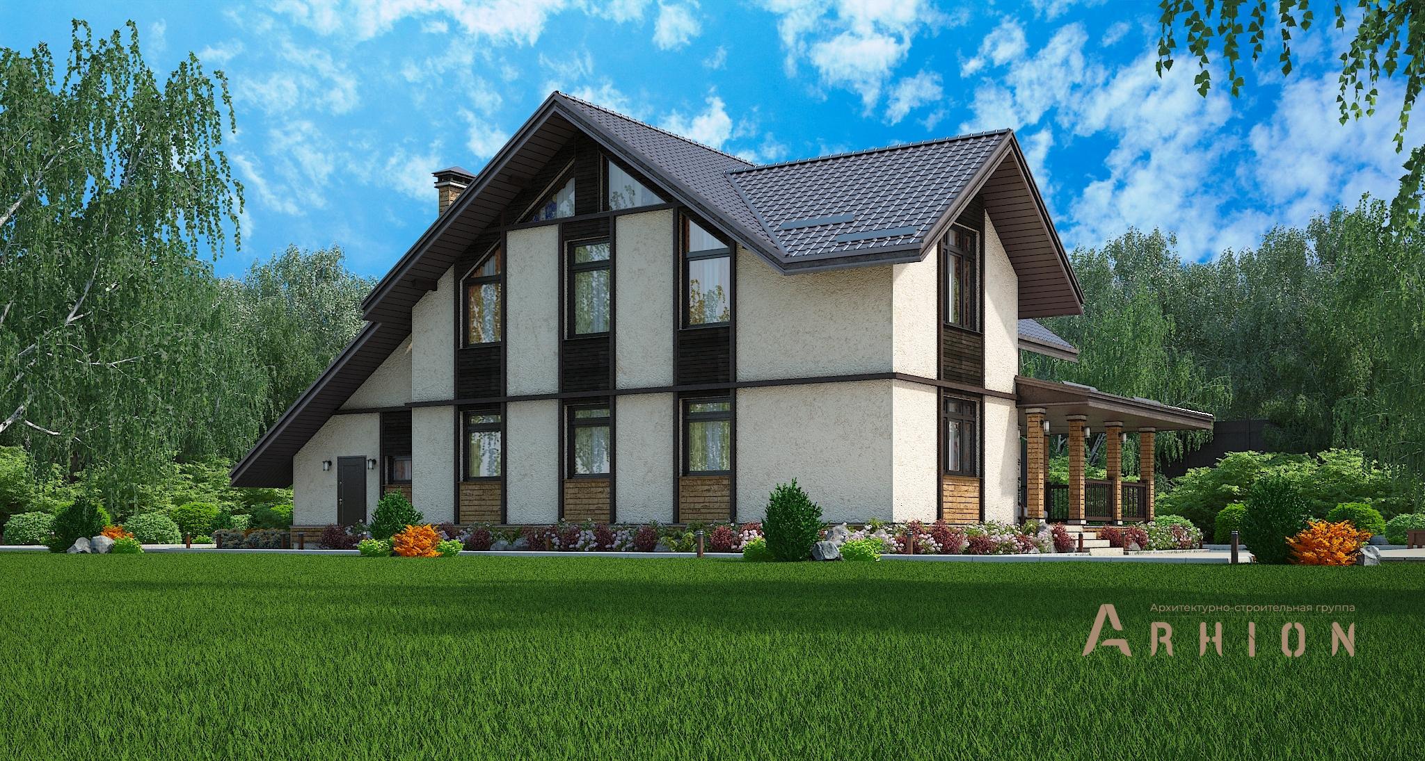 3. Проект одноэтажного дома в скандинавском стиле с многоскатной кровлей, M-307, площадью - 196 кв c мансардой, терассой, балконом, гаражом