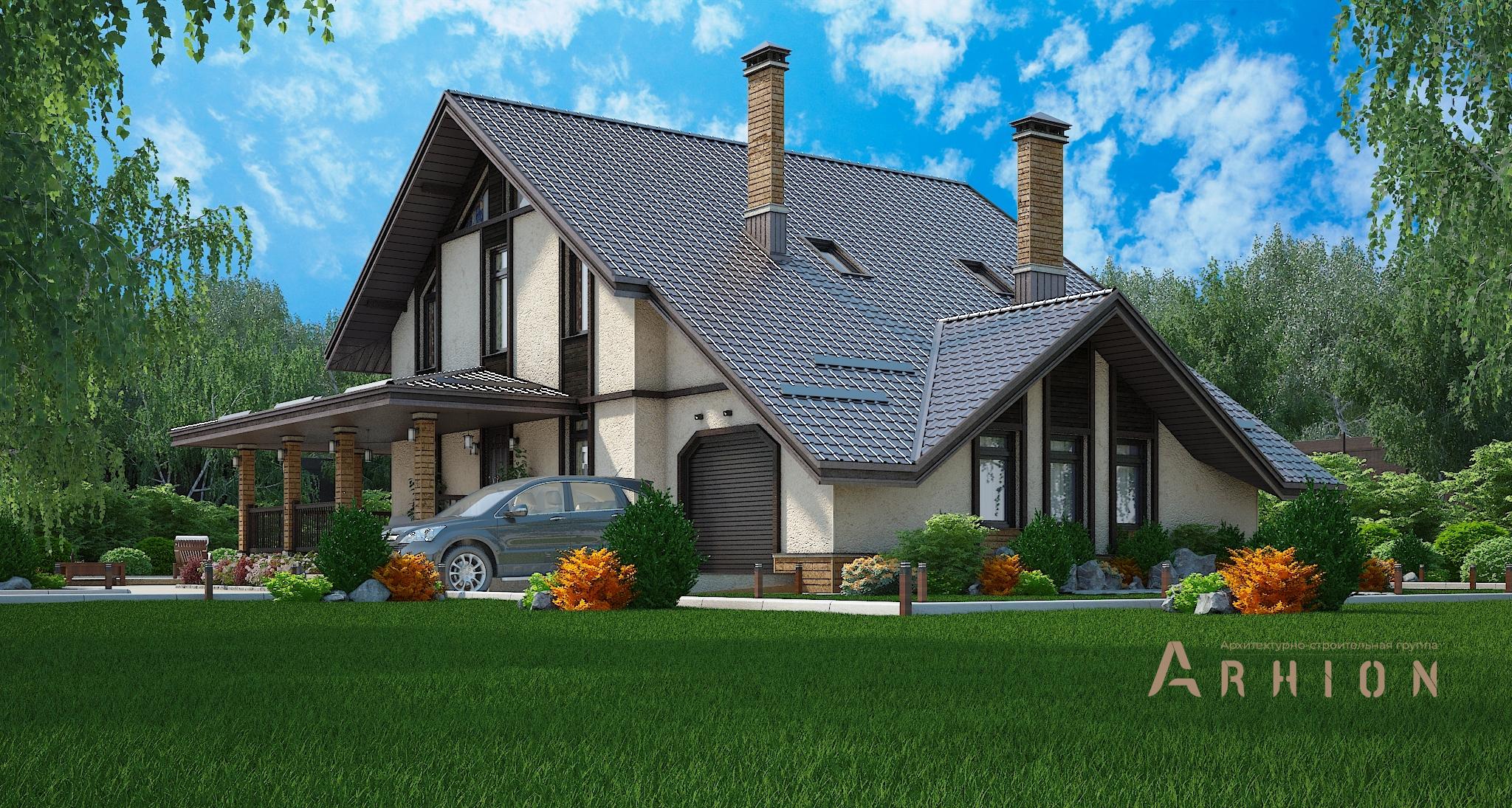 4. Проект одноэтажного дома в скандинавском стиле с многоскатной кровлей, M-307, площадью - 196 кв c мансардой, терассой, балконом, гаражом