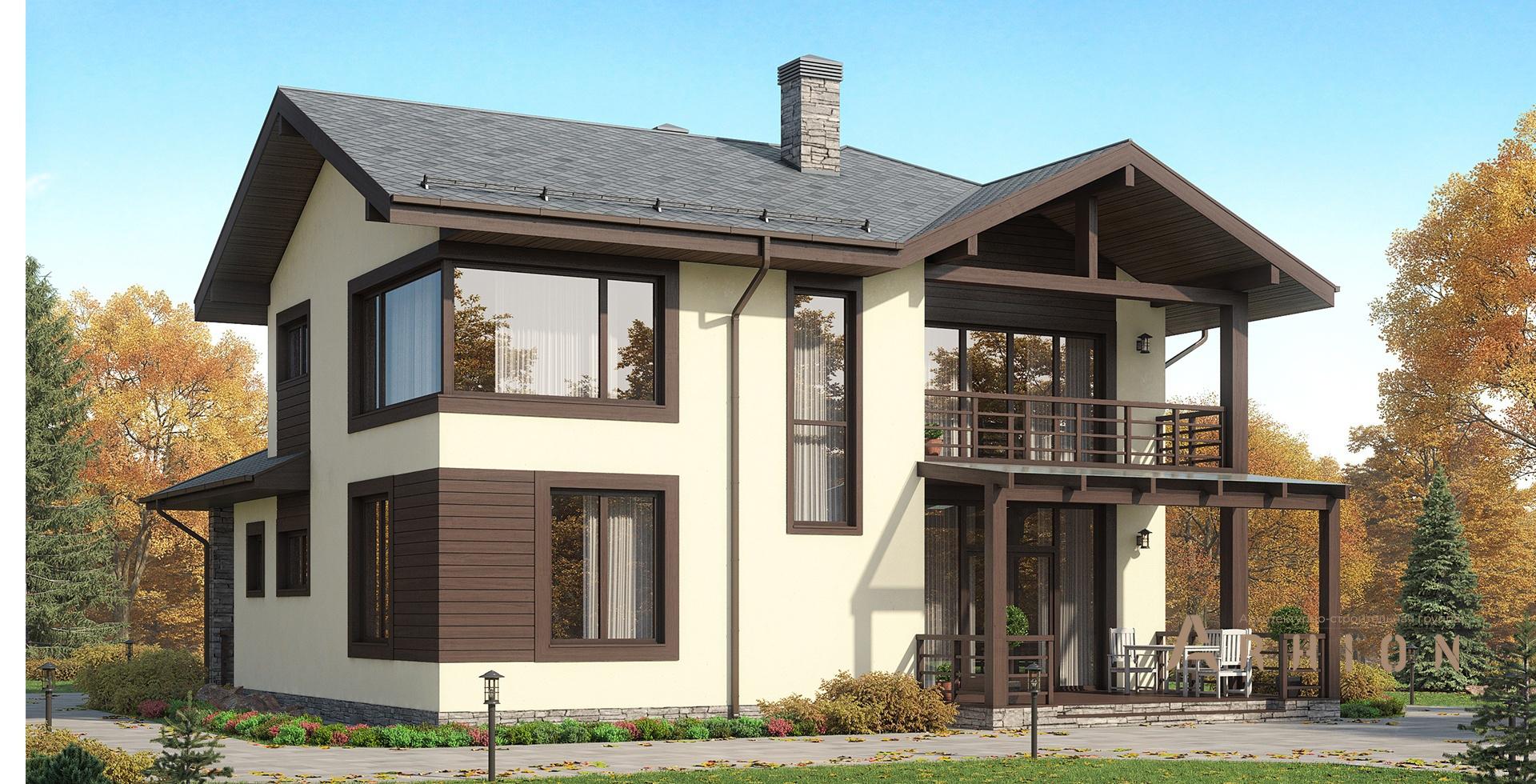 1. Проект одноэтажного дома в скандинавском стиле с многоскатной кровлей, M-307, площадью - 196 кв c мансардой, терассой, балконом, гаражом