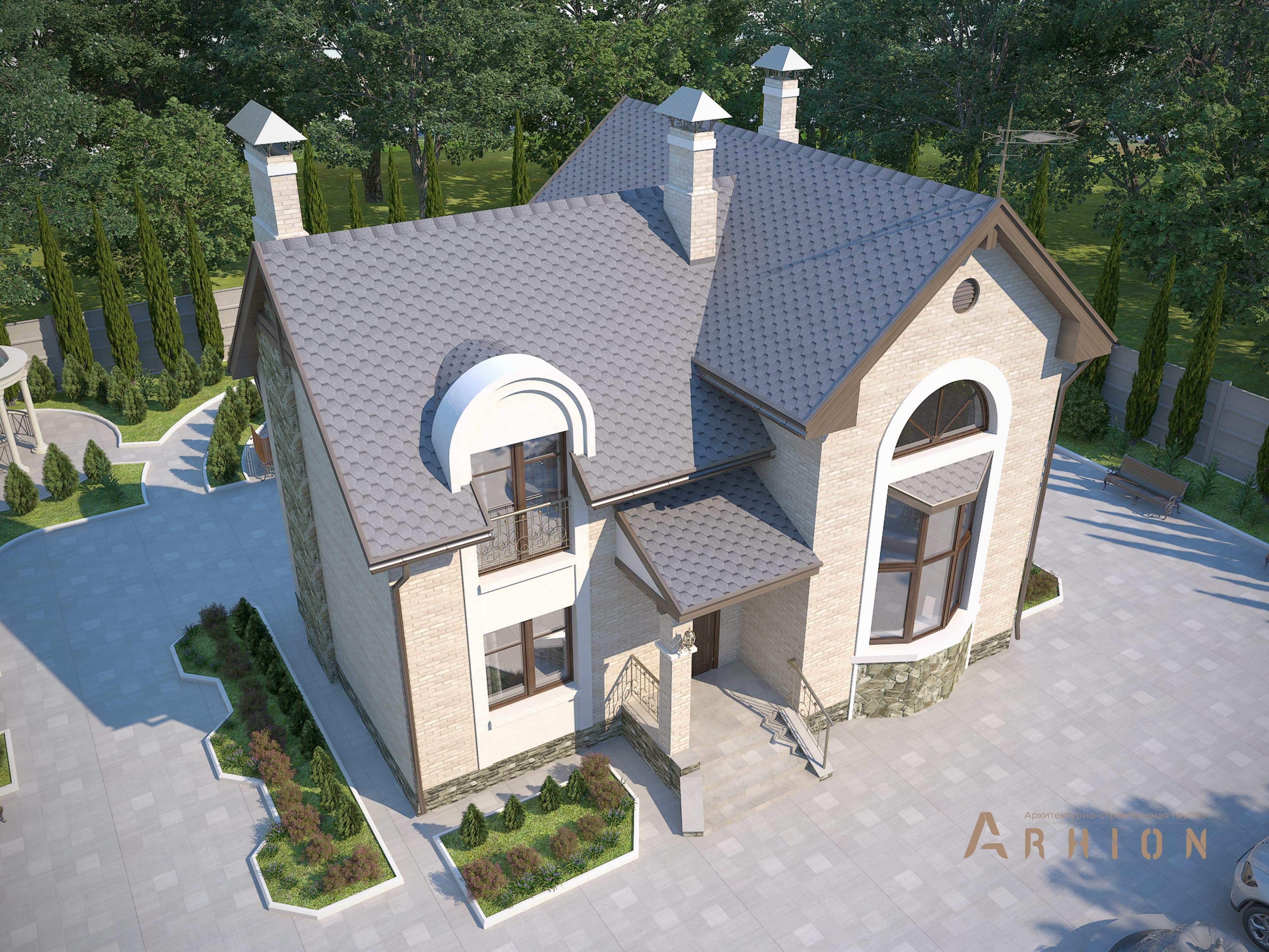 5. Проект одноэтажного дома в английском стиле с многоскатной кровлей, M-31, площадью - 159 кв c мансардой, эркером