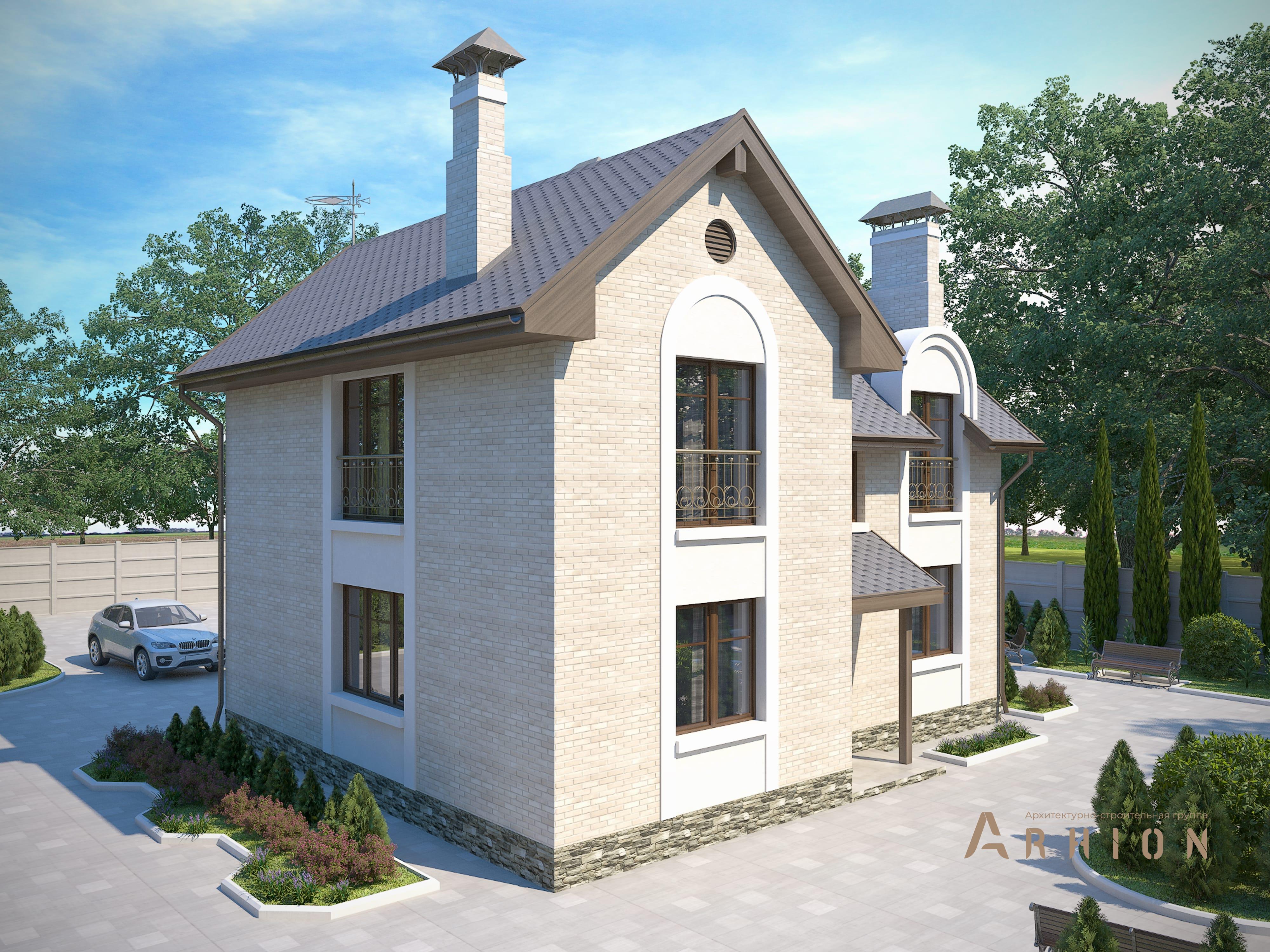 4. Проект одноэтажного дома в английском стиле с многоскатной кровлей, M-31, площадью - 159 кв c мансардой, эркером