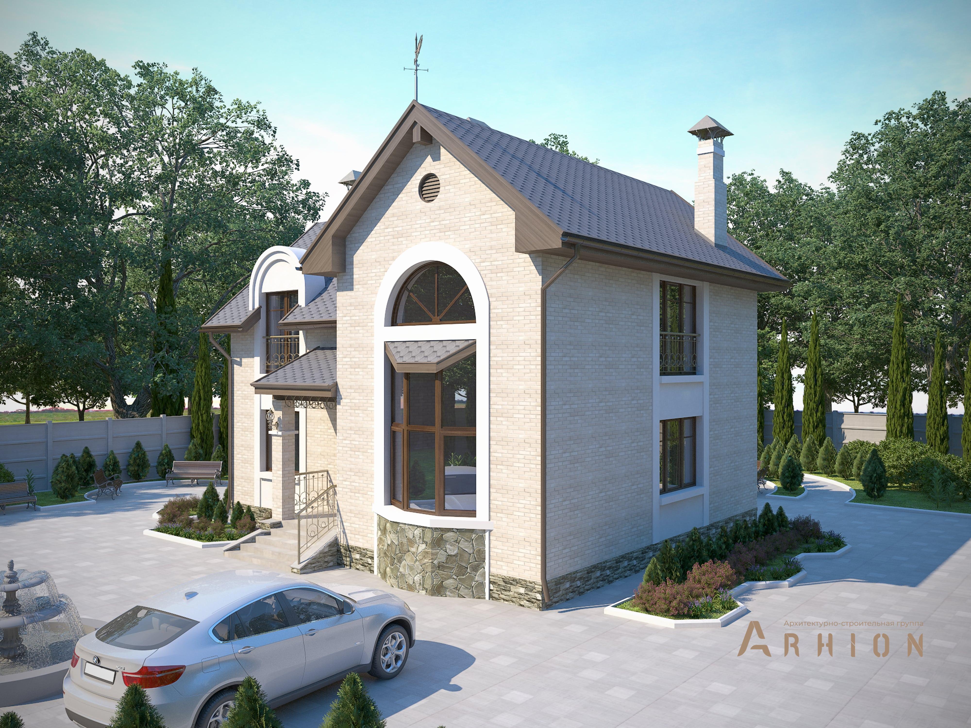 2. Проект одноэтажного дома в английском стиле с многоскатной кровлей, M-31, площадью - 159 кв c мансардой, эркером